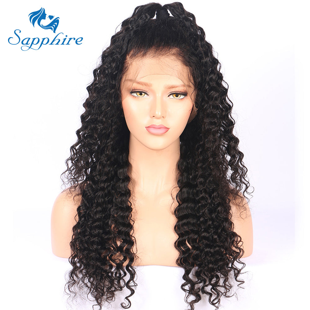 Sapphire Deep Curly Wave Hair Full Lace Wig Human Hair Wig Natural Black Color Hair Brazilian Remy Hair Lace Wig ForBlack Women