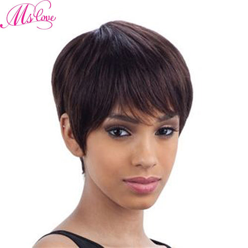 Ms Love Short Wigs Straight For Women Human Hair Wigs Non Lace Wig Brazilian Non Remy Hair Wigs