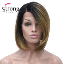 Charger l&#39;image dans la galerie, StrongBeauty Ombre Bob Lace Wig with L Part  Lace Front Wig Hand tied Invisible Synthetic Straight Wigs