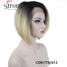 Charger l&#39;image dans la galerie, StrongBeauty Ombre Bob Lace Wig with L Part  Lace Front Wig Hand tied Invisible Synthetic Straight Wigs