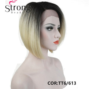 StrongBeauty Ombre Bob Lace Wig with L Part  Lace Front Wig Hand tied Invisible Synthetic Straight Wigs