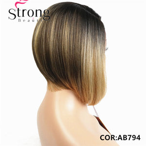 StrongBeauty Ombre Bob Lace Wig with L Part  Lace Front Wig Hand tied Invisible Synthetic Straight Wigs