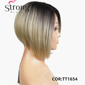 StrongBeauty Ombre Bob Lace Wig with L Part  Lace Front Wig Hand tied Invisible Synthetic Straight Wigs