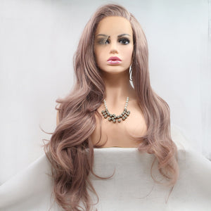 Fantasy Beauty Ash Pink Lace Front Wigs Long Wave Synthetic Lace Wig Hair Replacement Wigs for Women