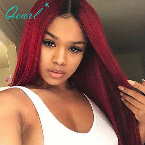 Red Color Human Real Hair Full lace Wig Ombre Color Brazilian Straight Remy Hair Full Lace Wig Natural Hairline Baby Hairs Qearl