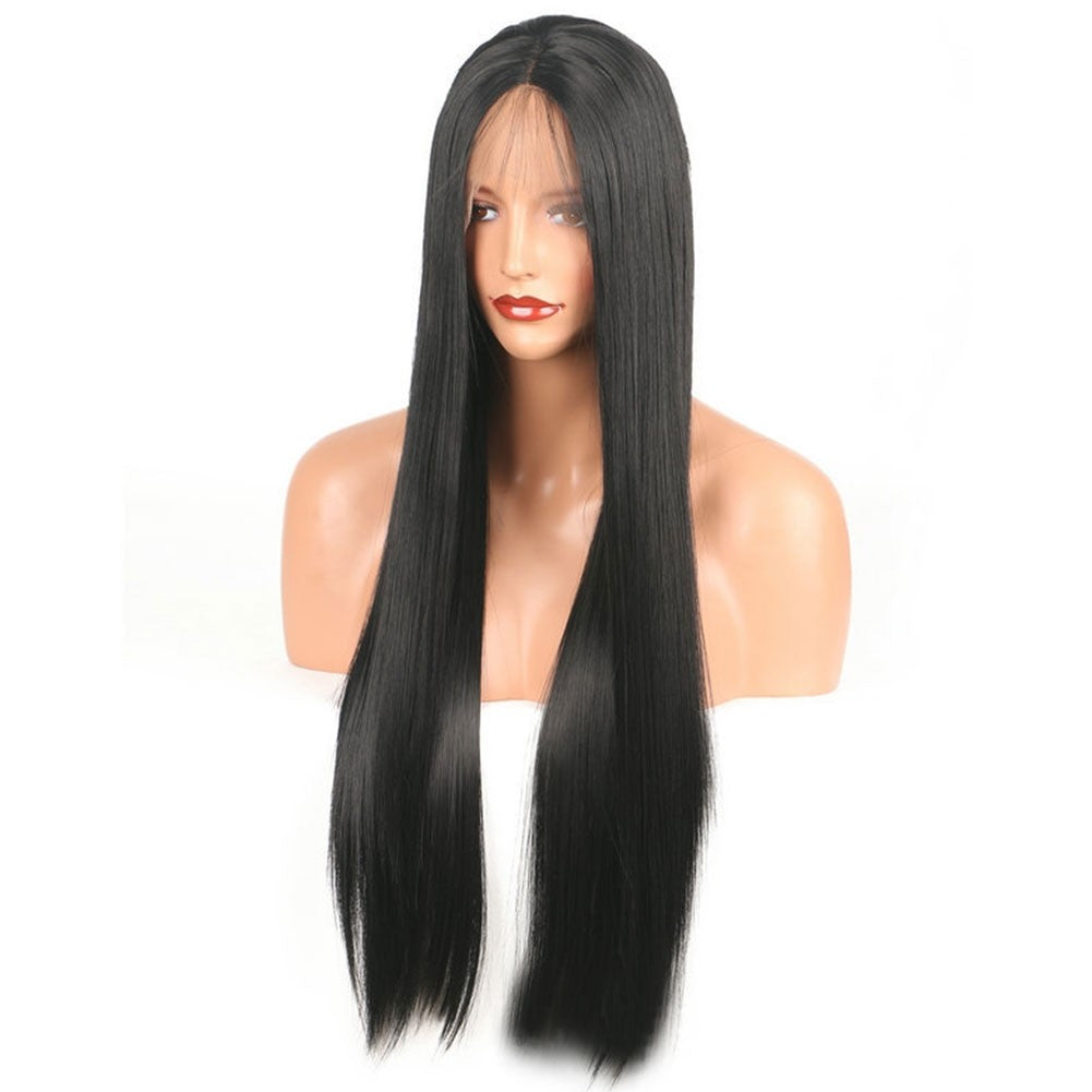 High Temperature Wire Black Long Straight Hair Front Lace Wig