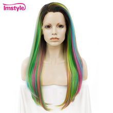 Charger l&#39;image dans la galerie, Imstyle Straight Rainbow Green Wigs Lace Front Wigs For Women Long Hair High Temperature Fiber Synthetic Lace Wig Cosplay Wig