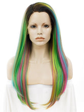 Charger l&#39;image dans la galerie, Imstyle Straight Rainbow Green Wigs Lace Front Wigs For Women Long Hair High Temperature Fiber Synthetic Lace Wig Cosplay Wig