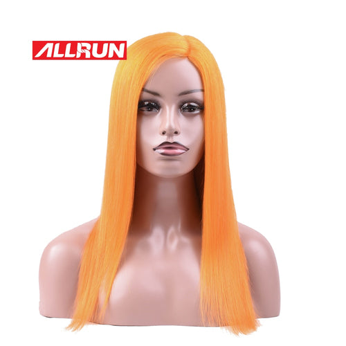 Allrun Lace Front Human Hair Wigs Brazilian Straight Lace Frontal Wig with Bands Orange Hair Wigs Natural Remy Short Lace Wig