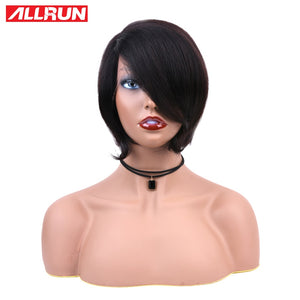 Allrun Lace Front Human Hair Wigs Brazilian Straight Lace Frontal Wig with Bands Natural Remy Short Lace Wig For Black Women