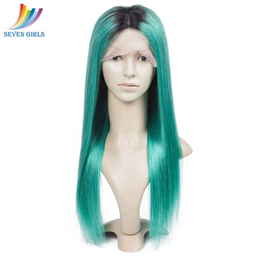 Sevengirls Brazilian Full Lace Human Hair Wig 1B/Green Remy Straight Lace Wig Glueless 130% 150% 180% Pre Plucked Full Lace Wig