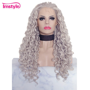 Imstyle Grey Curly Wigs For Women Synthetic Lace Front Wig Heat Resistant Fiber Glueless Natural Hair Lace Wig Cosplay Wig