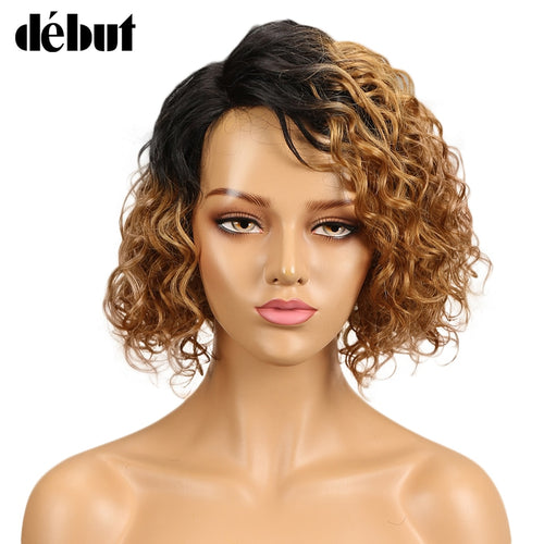 Debut Wig Human Hair Ombre Bob Lace Wig Short Ombre Curly Human Hair Wigs For Black Women Brazilian Remy Water Wave Lace Wig