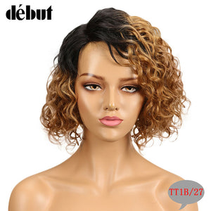 Debut Wig Human Hair Ombre Bob Lace Wig Short Ombre Curly Human Hair Wigs For Black Women Brazilian Remy Water Wave Lace Wig