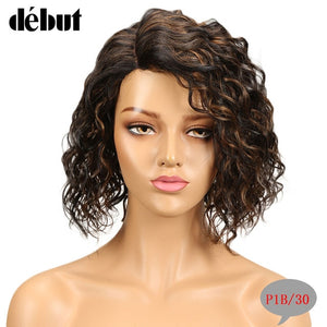 Debut Wig Human Hair Ombre Bob Lace Wig Short Ombre Curly Human Hair Wigs For Black Women Brazilian Remy Water Wave Lace Wig