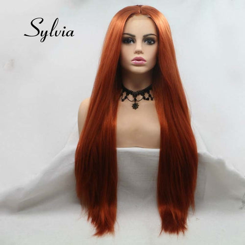 Sylvia Brown Red Wig Long Yaki Straight Hair U Part Lace Wig Synthetic Lace Wig 180%Density Heat Resistant Fiber Hair Wigs