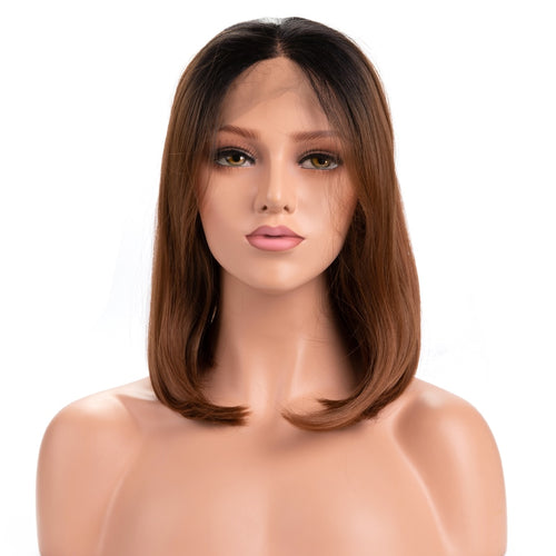 FANXITON Synthetic Lace Front Wig Ombre Brown Wig Synthetic Lace Wig Short Wig Long Bob 14 Inch 130% High Temperature Fiber