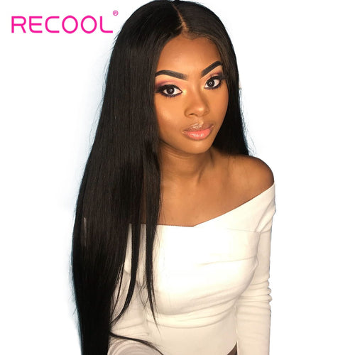 Recool Lace Front Human Hair Wigs 4x4 Closure Lace Wig Brazilian Straight Lace Front Wigs Pre Plucked With Full Baby Hair