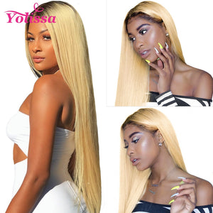 Yolissa 1B 613 Lace Wig 13x4 Blond Lace Front Wig Brazilian Straight Blonde Human Hair Wigs Pre Plucked 250% Lace Wig Remy Hair