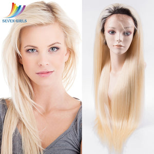 Sevengirls 1B#/613# Full Lace Wig Blonde Ombre Color Human Hair Wigs Brazilian Remy Hair Lace Wig Two Tone Straight Pre Plucked