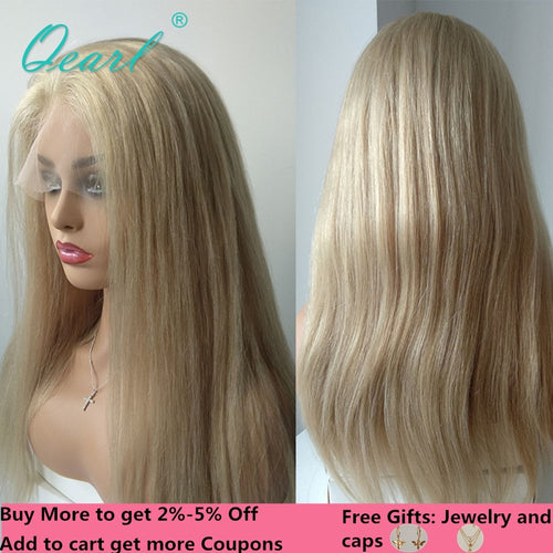 Human Hair Full Lace Wig Blonde Color Transparent Lace Silky Straight Lace Wig Pre Plucked Hairline Brazilian Remy Hair Qearl